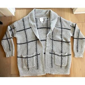 Leith Oatmeal & Black Windowpane Oversized Knit Cardigan - M/L